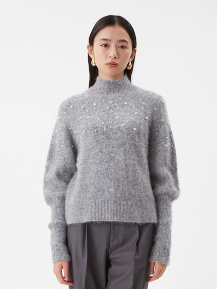 定価5万 MARK&LONA ラメ ニット ポロ 38 グレー パフスリーブ 冬 FREAK'S STORE（フリークスストア）の「限定展開 ラメ ポロ 襟 リブ