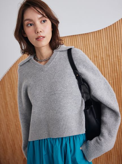 ウールカシミヤ衿付きVネックニット(ニット)｜トップス｜Mila Owen