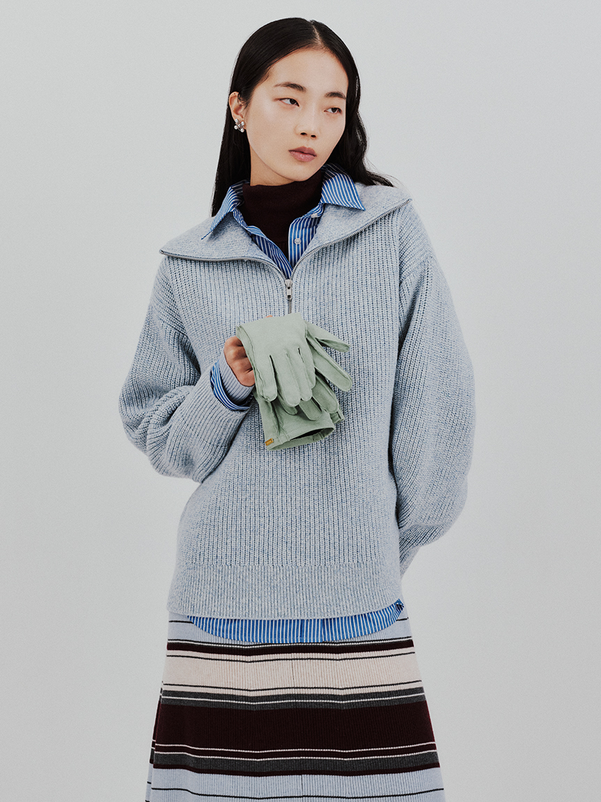 【オフィシャルサイト・MASH STORE限定】衿付スキッパーニットプルオーバー