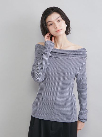 ハイゲージドレープオフショルニット