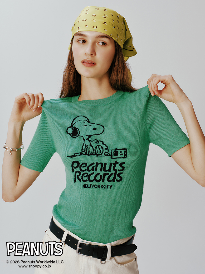 PEANUTS RECORDS】スヌーピージャガードリブニット(ニット)｜トップス