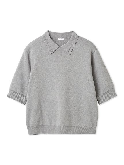 ウォッシャブル】【UVカット】スカラップレース衿ニットプルオーバー