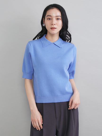ウォッシャブル】【UVカット】スカラップレース衿ニットプルオーバー