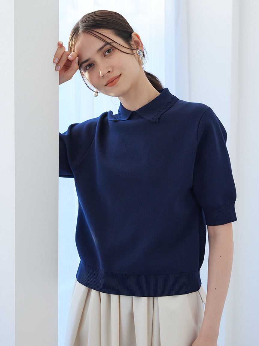 スカラップレース衿ニットプルオーバー(ニット)｜トップス｜Mila Owen