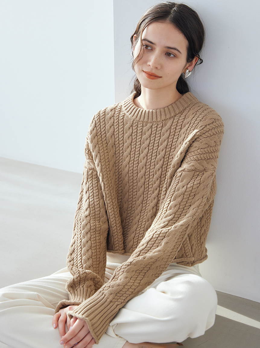 ショートヘムケーブルニット(ニット)｜トップス｜Mila Owen（ミラ