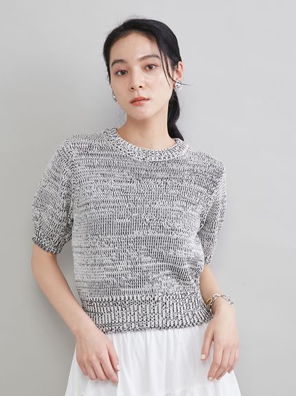 蜂の巣スリーブニット ミラオーウェン ミックスヤーンハーフスリーブニット(ニット)｜トップス｜Mila Owen