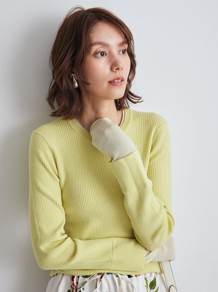 Erina.O　イエローニット バイカラーリブニット(ニット)｜トップス｜Mila Owen（ミラオーウェン