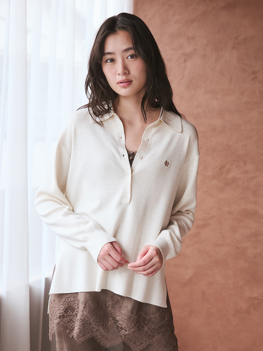 シルク混スキッパーポロニット(ポロシャツ)｜トップス｜Mila Owen
