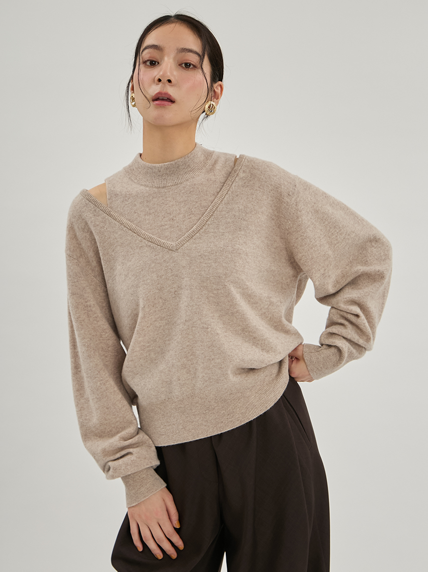 wool100％深Vネックベーシックニット(ニット・セーター