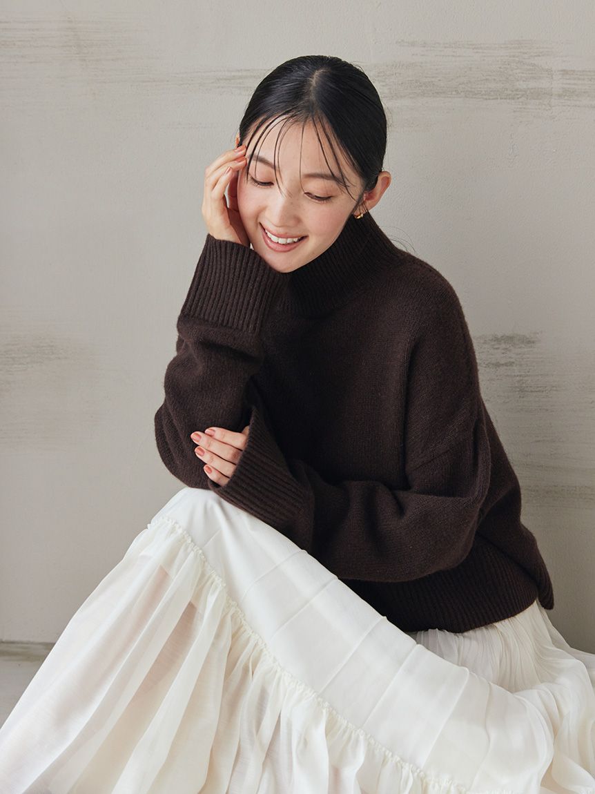 未使用タグ付き　LEONARD シルク　花刺繍　タートルネック　ニットセーター ウールカシミヤタートルネックニット(ニットワンピース)｜ワンピース