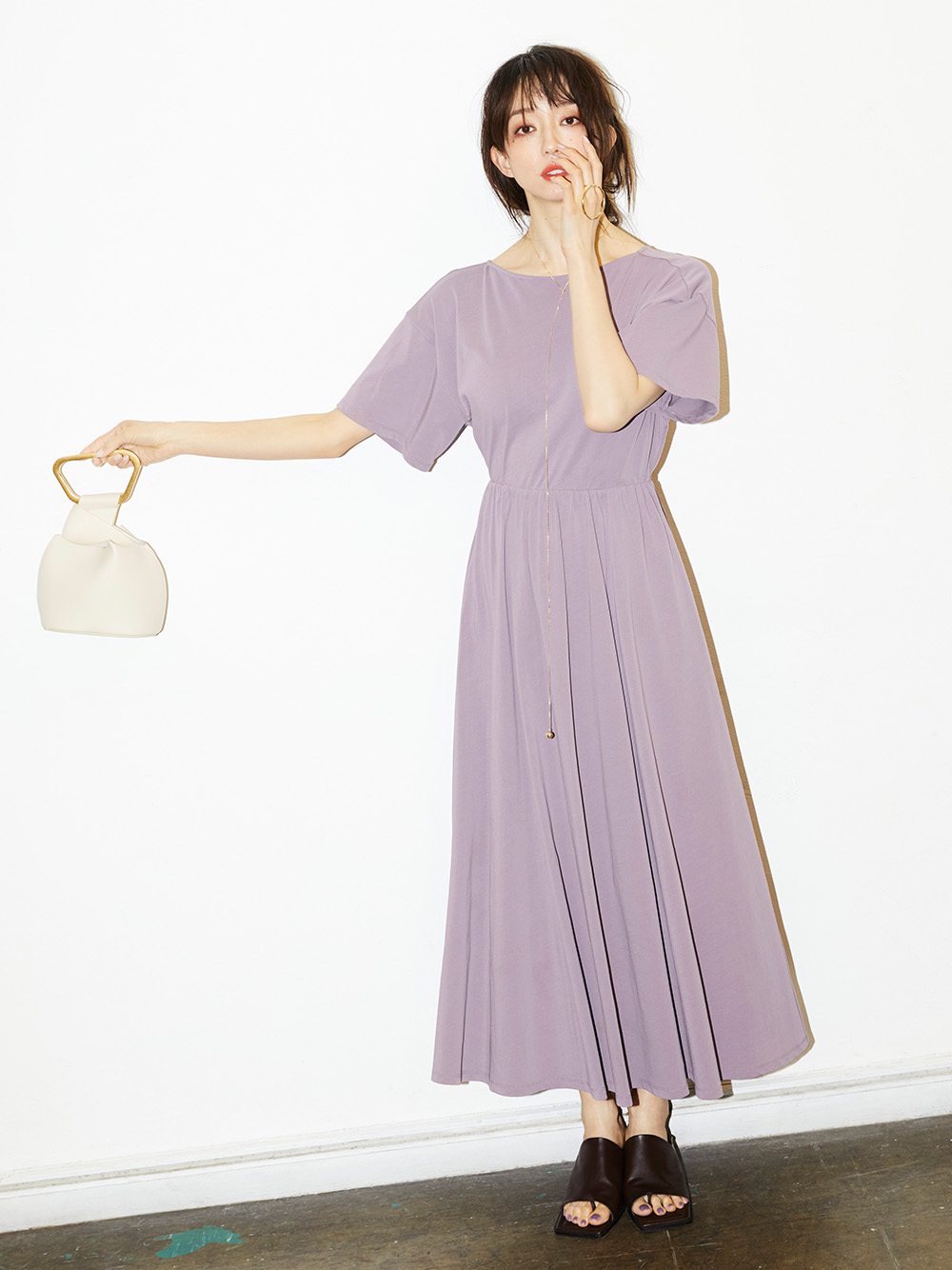 バックカシュクールギャザーフレアワンピース マキシ ロングワンピース ワンピース Mila Owen ミラオーウェン の通販サイト 公式