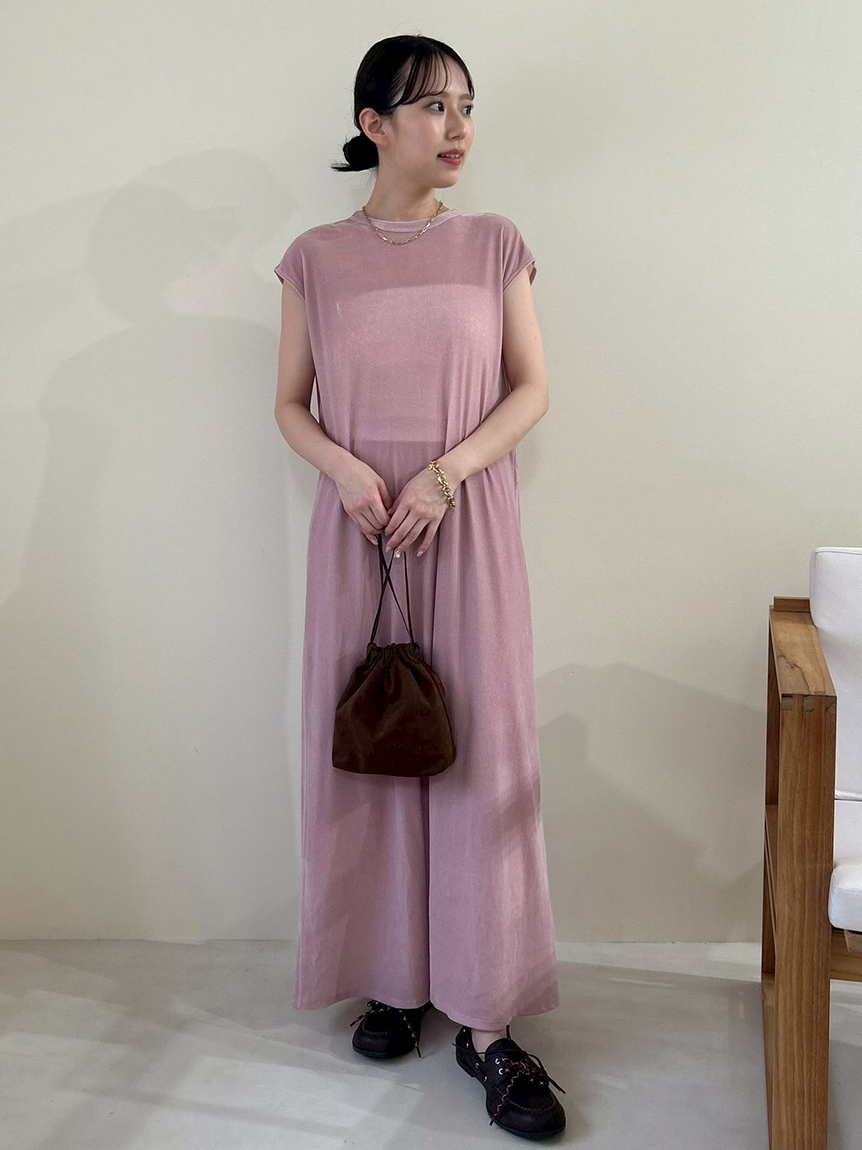 バックシャンフレンチスリーブベロアワンピース(マキシ・ロング