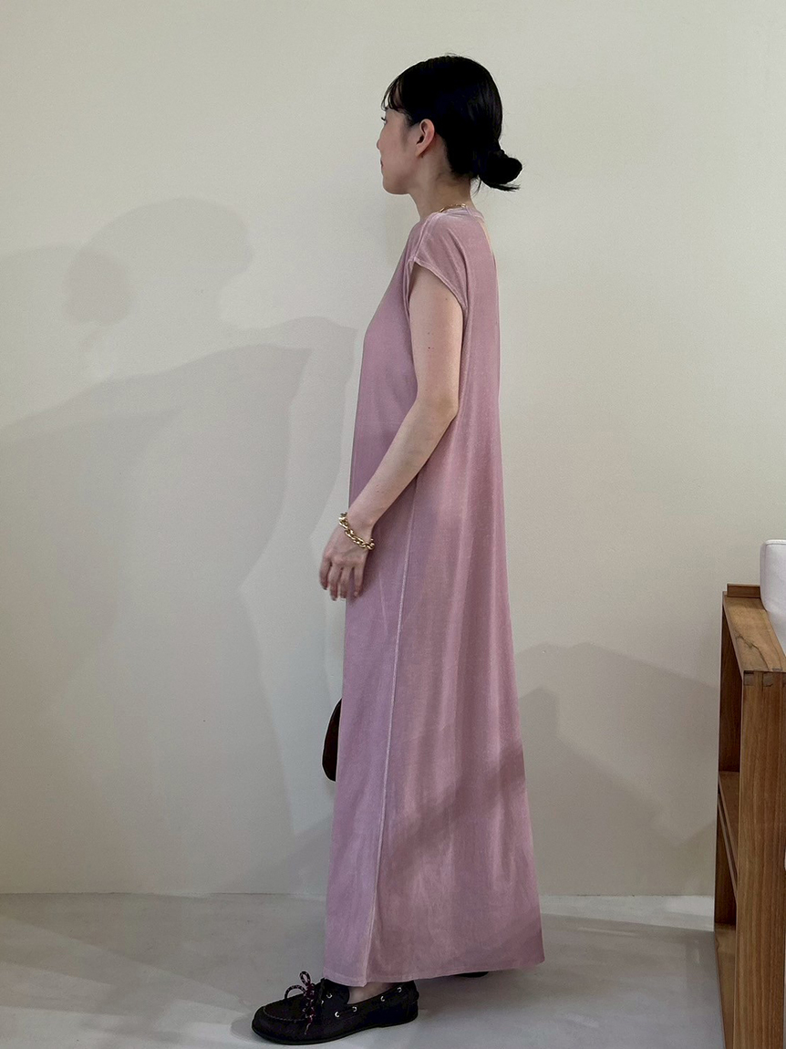 バックシャンフレンチスリーブベロアワンピース(マキシ・ロング