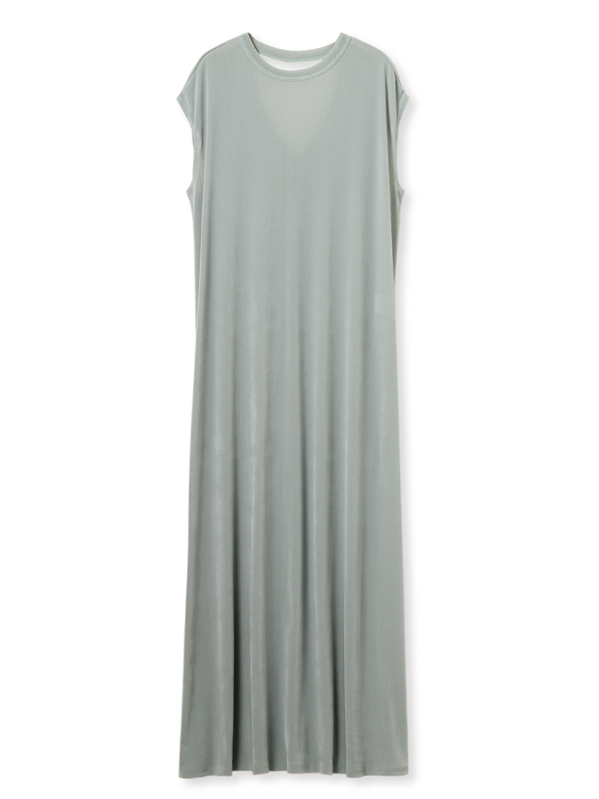 バックシャンフレンチスリーブベロアワンピース(マキシ・ロング