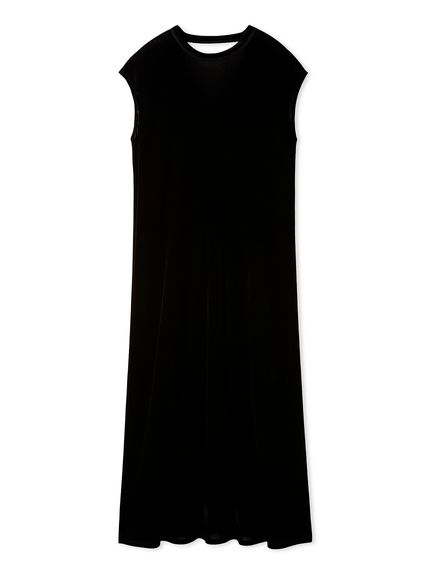 バックシャンフレンチスリーブベロアワンピース(マキシ・ロング