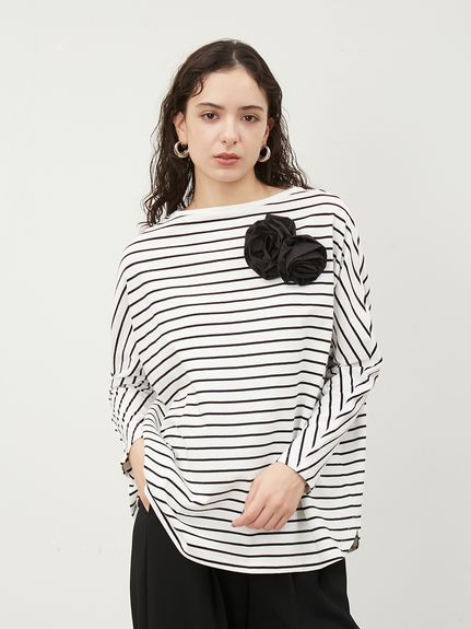 コサージュ付きドルマンスリーブTシャツ【マシーンウォッシャブル】(T  