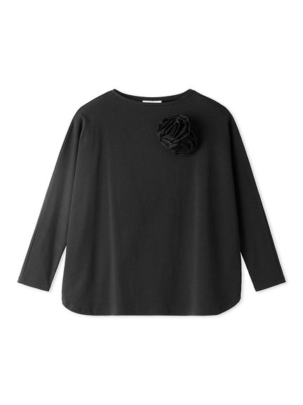 コサージュ付きドルマンスリーブTシャツ【マシーンウォッシャブル】(T 