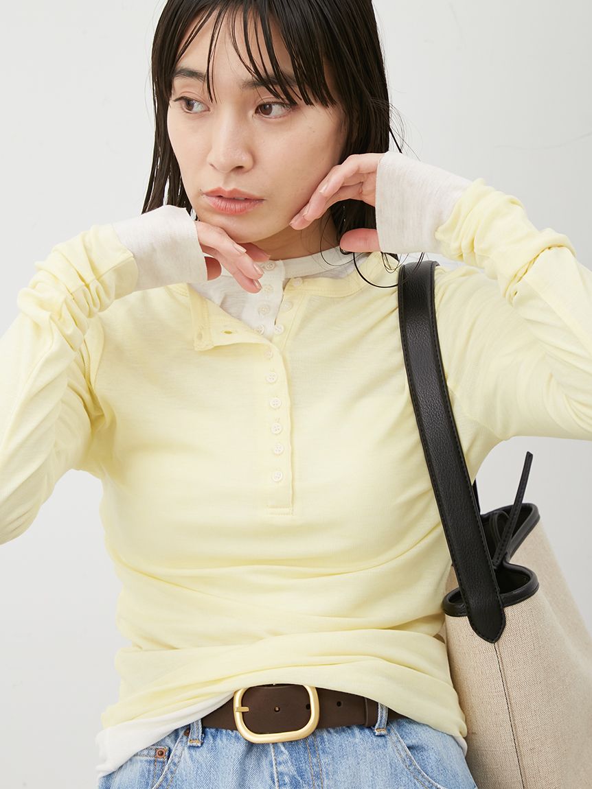 tシャツ ウール混ヘンリーネックニットプルオーバー レディース Mila Owen｜ウール混ヘンリーネックシアーロンT | Rakuten