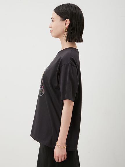 フラワーモチーフプリント刺繍Tシャツ(Tシャツ)｜トップス｜Mila