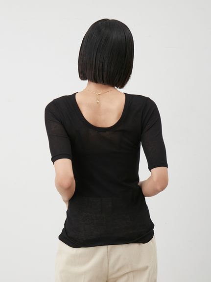 ボートネック後ろあきハーフスリーブT(Tシャツ)｜トップス｜Mila