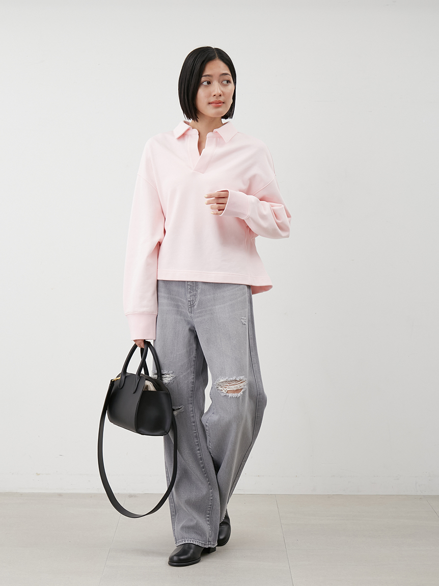 Mila Owen ショート丈ラガースウェットトップスPNK ショート丈ラガースウェットトップス(プルオーバー)｜トップス｜Mila