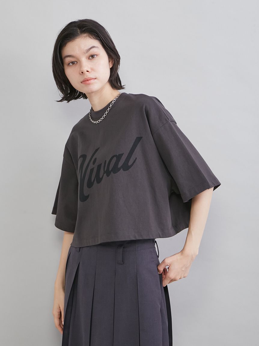 ショート丈ワイドグラフィックTシャツ(Tシャツ)｜トップス｜Mila Owen