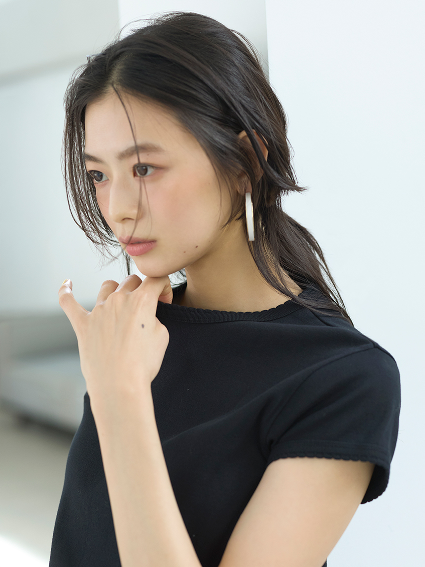 接触冷感】スカラップデザインコンパクトTシャツ(Tシャツ)｜トップス
