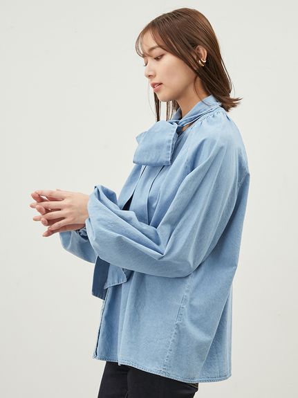 2WAYデニムボウタイブラウス【ウォッシャブル】(シャツ