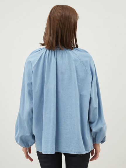 2WAYデニムボウタイブラウス【ウォッシャブル】(シャツ