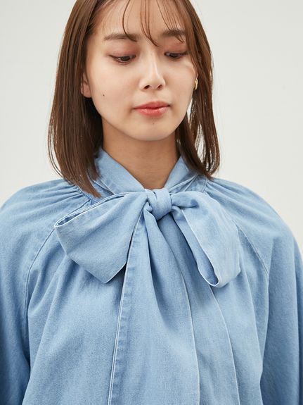 2WAYデニムボウタイブラウス【ウォッシャブル】(シャツ