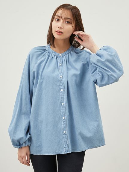 2WAYデニムボウタイブラウス【ウォッシャブル】(シャツ