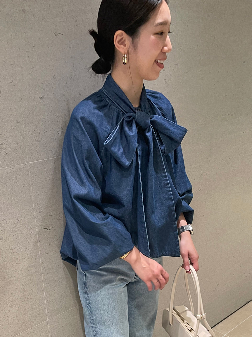 2WAYデニムボウタイブラウス【ウォッシャブル】(シャツ