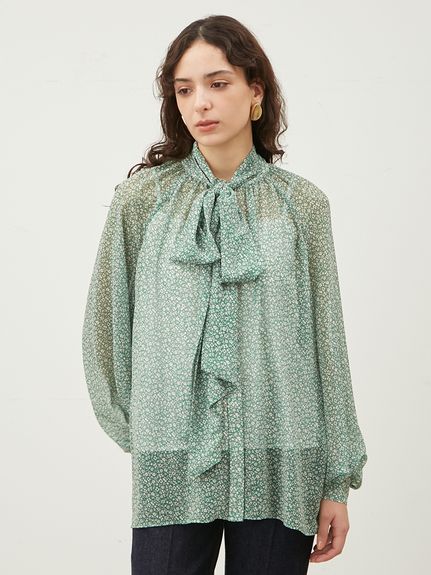 WEB限定】2WAY花柄シアーボウタイブラウス【ウォッシャブル