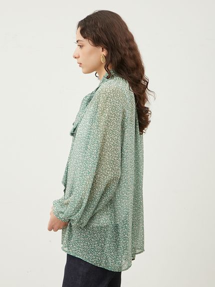 WEB限定】2WAY花柄シアーボウタイブラウス【ウォッシャブル