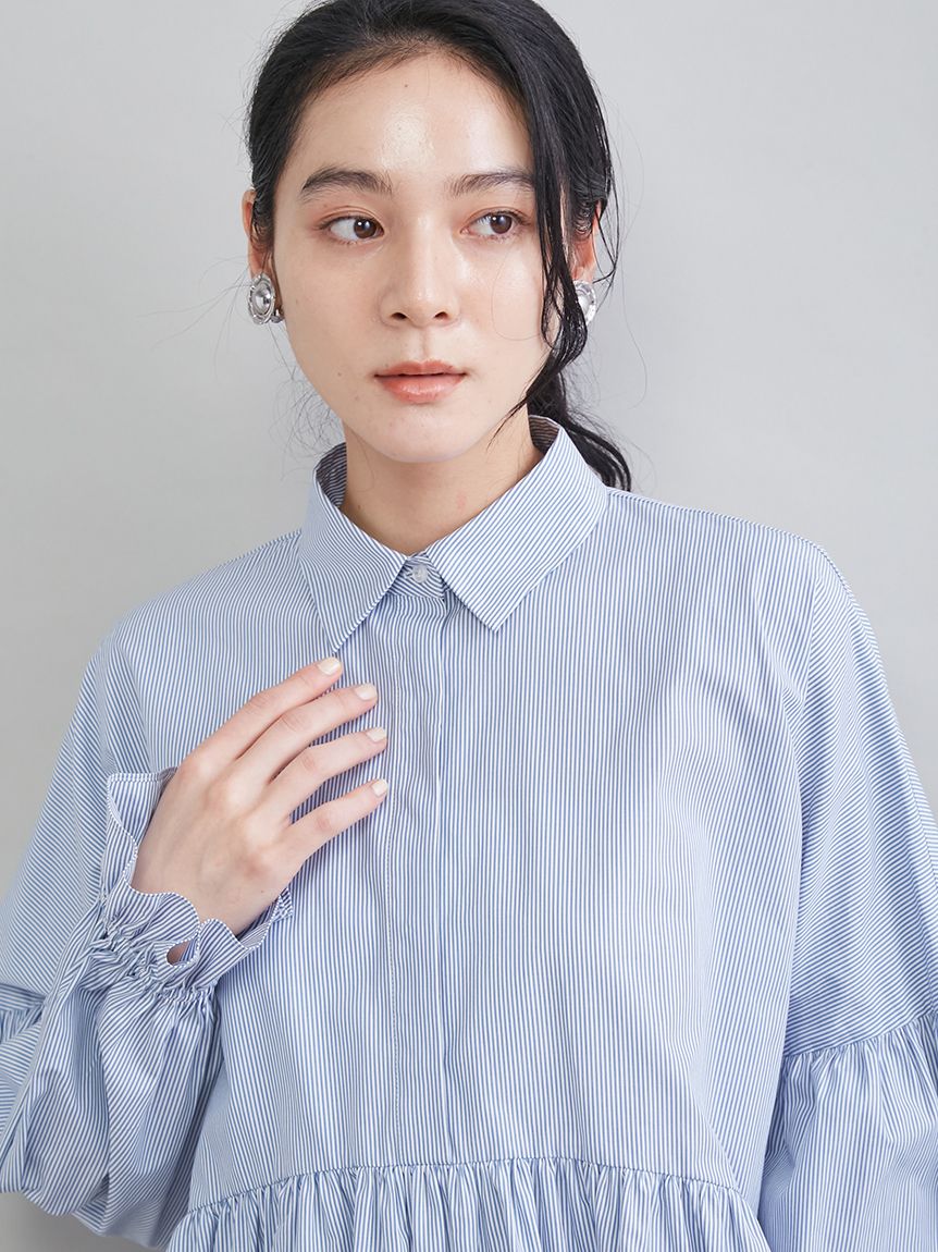 シャツ衿ギャザーチュニックブラウス(ブラウス)｜トップス｜Mila Owen