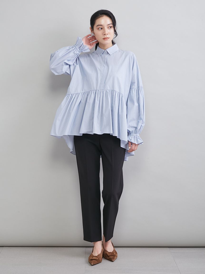 シャツ衿ギャザーチュニックブラウス(ブラウス)｜トップス｜Mila Owen