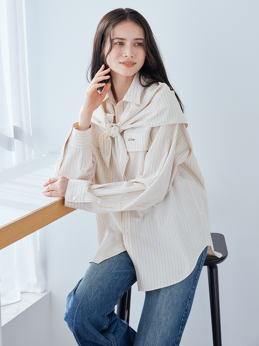 スカーフ付きストライプワークシャツ(シャツ)｜トップス｜Mila Owen
