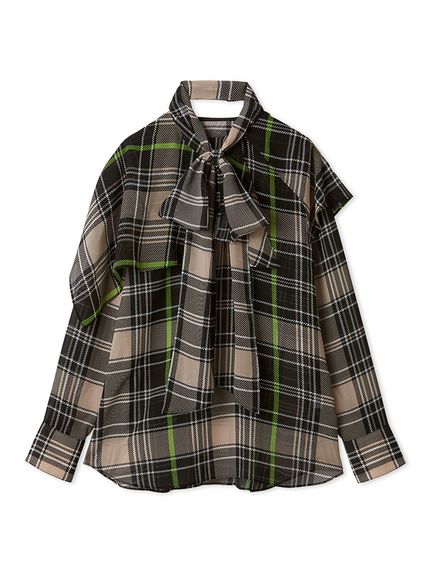 マークジェイコブス RUNWAY チェック フリル ブラウス ボウタイ  緑 MARC JACOBS - マークジェイコブス RUNWAY チェック フリル ブラウス