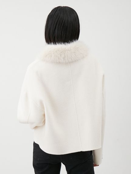 Mila Owen ミラオーウェン 2023AW ノーカラーリバーショートコート 2wayファーカラーリバーショートコート(ハーフコート)｜アウター