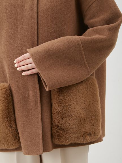 WEB限定カラー】2wayファーポケットリバーコート(ハーフコート