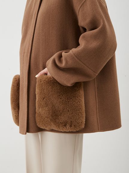 WEB限定カラー】2wayファーポケットリバーコート(ハーフコート