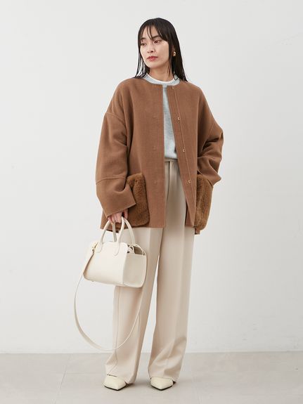 WEB限定カラー】2wayファーポケットリバーコート(ハーフコート