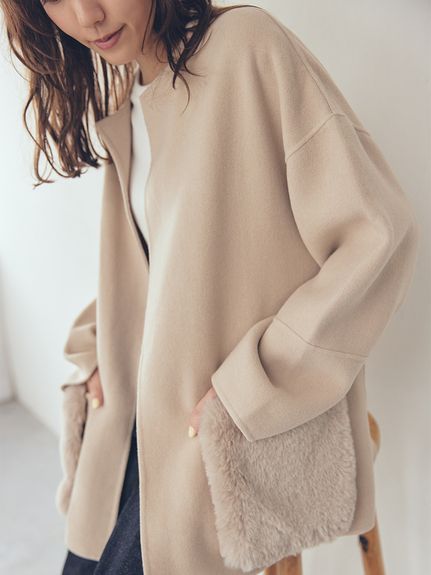 WEB限定カラー】2wayファーポケットリバーコート(ハーフコート