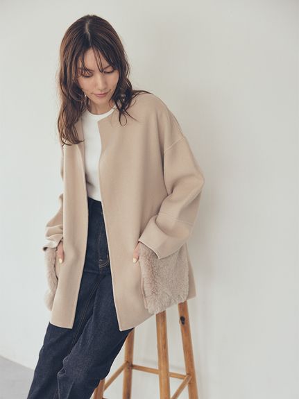 MilaOwen 2WAYファーポケットリバーコート WEB限定カラー】2wayファーポケットリバーコート(ハーフコート