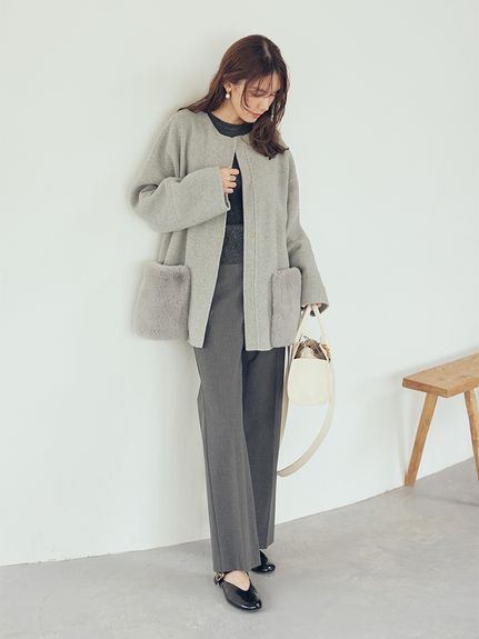 WEB限定カラー】2wayファーポケットリバーコート(ハーフコート