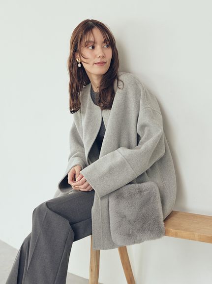 WEB限定カラー】2wayファーポケットリバーコート(ハーフコート