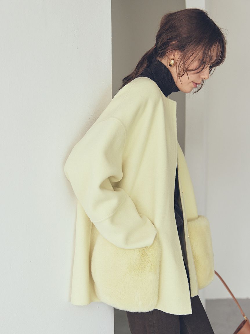 WEB限定カラー】2wayファーポケットリバーコート(ハーフコート