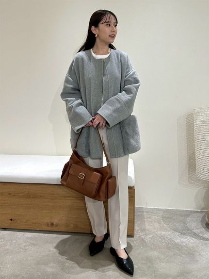 【最終値下げ】ミラオーウェン　2WAYファーポケットリバーコート　ブルー WEB限定カラー】2wayファーポケットリバーコート(ハーフコート