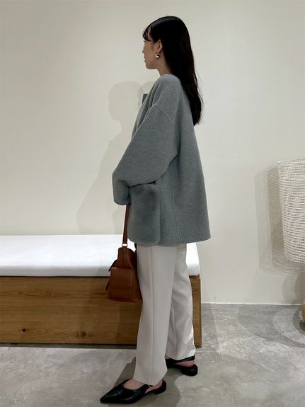 完売　秋冬　MilaOwenファーポケットリバーコート　ブルー　ワンサイズ 完売 秋冬 MilaOwenファーポケットリバーコート ブルー ワン