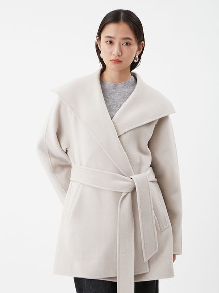 共ベルト付きビックカラーミディ丈コート(ハーフコート)｜アウター